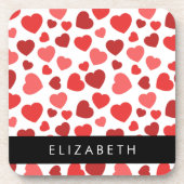 ハート、赤いハート、名前のパターン コースター (正面)