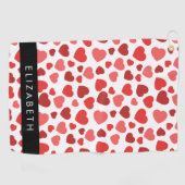 ハート、赤いハート、名前のパターン ゴルフタオル (横)