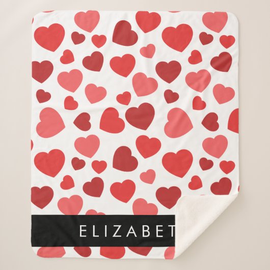 ハート、赤いハート、名前のパターン シェルパブランケット (正面)