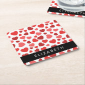 ハート、赤いハート、名前のパターン スクエアペーパーコースター (アングル)