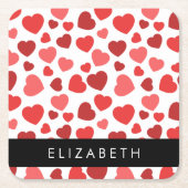 ハート、赤いハート、名前のパターン スクエアペーパーコースター (正面)