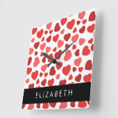 ハート、赤いハート、名前のパターン スクエア壁時計 (傾斜)