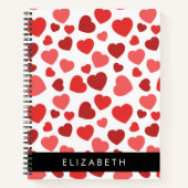 ハート、赤いハート、名前のパターン ノートブック (正面)