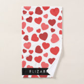 ハート、赤いハート、名前のパターン バスタオルセット (ハンドタオル)