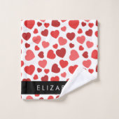 ハート、赤いハート、名前のパターン バスタオルセット (ウォッシュタオル)