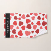 ハート、赤いハート、名前のパターン バスタオルセット (ハンドタオル)