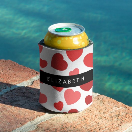 ハート、赤いハート、名前のパターン 缶クーラー (インサイチュ プール)