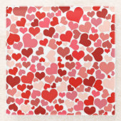 ハート、赤いハート、愛のパターン ガラスコースター (正面)