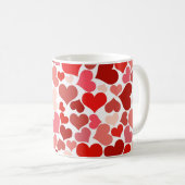 ハート、赤いハート、愛のパターン コーヒーマグカップ (正面右)