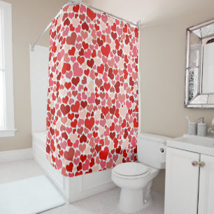 ハート、赤いハート、愛のパターン シャワーカーテン