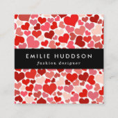 ハート、赤いハート、愛のパターン スクエア名刺 (正面)