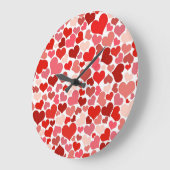ハート、赤いハート、愛のパターン ラージ壁時計 (傾斜)
