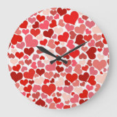 ハート、赤いハート、愛のパターン ラージ壁時計 (正面)