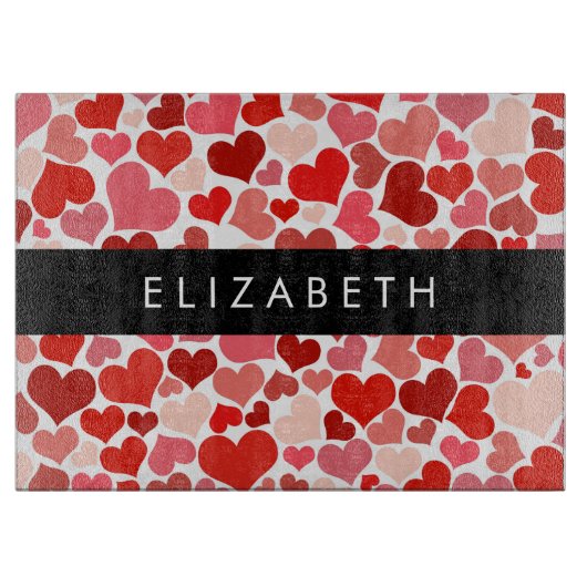 ハート、赤いハート、愛、あなたの名前のパターン カッティングボード (正面)