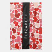 ハート、赤いハート、愛、あなたの名前のパターン キッチンタオル (縦)