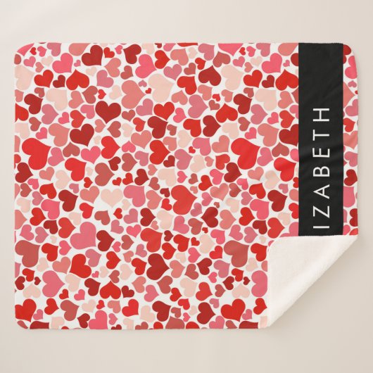 ハート、赤いハート、愛、あなたの名前のパターン シェルパブランケット (正面(横))