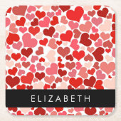ハート、赤いハート、愛、あなたの名前のパターン スクエアペーパーコースター (正面)