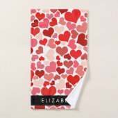 ハート、赤いハート、愛、あなたの名前のパターン バスタオルセット (ハンドタオル)