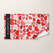 ハート、赤いハート、愛、あなたの名前のパターン バスタオルセット (ハンドタオル)