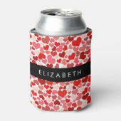 ハート、赤いハート、愛、あなたの名前のパターン 缶クーラー (缶正面)