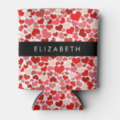 ハート、赤いハート、愛、あなたの名前のパターン 缶クーラー (正面)