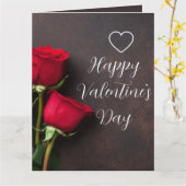 ハート 赤いバラ 茶色 光沢 美しい バレンタイン カード (黄色い花)