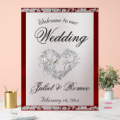 ハート、赤いリボンと輝きの歓迎 アクリルサイン (ウェディング)