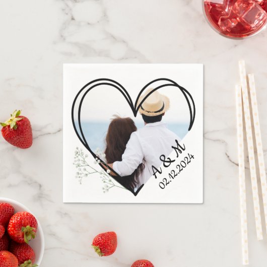 ハート&赤ちゃんの息の白い花のパーソナライズ スタンダードカクテルナプキン (インサイチュ)