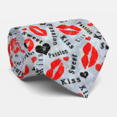 ハート，赤，黒，唇プリント,キス ネクタイ (ロール)