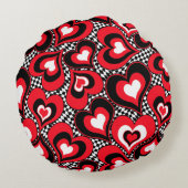 ハート、赤、黒、白、バレンタインデー。 ラウンドクッション (裏面)