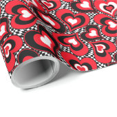 ハート、赤、黒、白、バレンタインデー。 ラッピングペーパー (ロールコーナー)