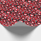 ハート、赤、黒、白、バレンタインデー。 ラッピングペーパー (角)