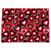ハート、赤、黒、白、バレンタインデー。ラージ ラージペーパーバッグ (正面)