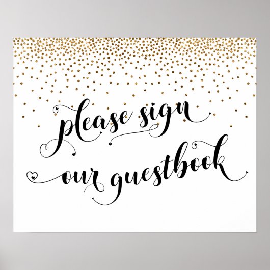 ハート&金ゴールドご署名お願いゲストブックサイン ポスター (正面)