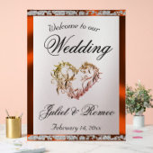 ハート、銅リボンと輝きの歓迎 アクリルサイン (ウェディング)