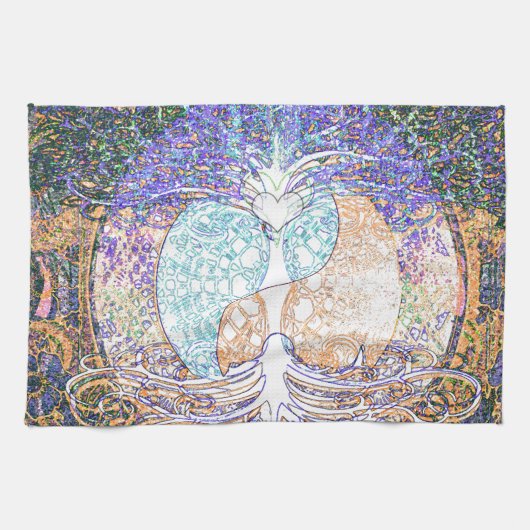 ハート、陰陽、アメリアCarrie著生命の樹 キッチンタオル (横)