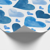 ハート-青い水彩画のハート ラッピングペーパー (角)