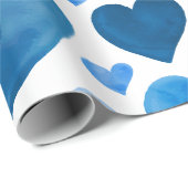 ハート-青い水彩画のハート ラッピングペーパー (ロールコーナー)