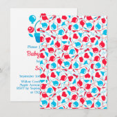 ハート、風船とハートのバスケット 招待状 (正面/裏面)