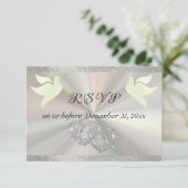 ハート、鳩とリボン – 白/銀 出欠カード (スタンド正面)