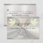 ハート、鳩とリボン – 白/銀 出欠カード (正面/裏面)