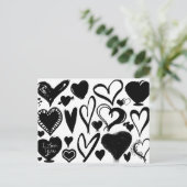 ハート、黒ハート、白黒のパターン ポストカード (スタンド正面)