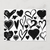 ハート、黒ハート、白黒のパターン ポストカード (正面)