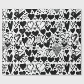 ハート、黒ハート、白黒のパターン ラッピングペーパー (フラット)