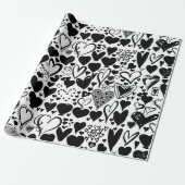 ハート、黒ハート、白黒のパターン ラッピングペーパー (アンロールド)