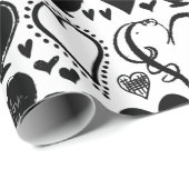 ハート、黒ハート、白黒のパターン ラッピングペーパー (ロールコーナー)