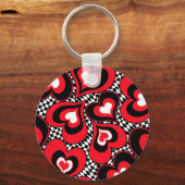 ハート、黒赤と白、。 キーホルダー (正面)