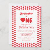 ハート 1歳の誕生日 招待状 (正面)