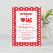 ハート 1歳の誕生日 招待状 (スタンド正面)