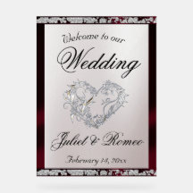 ハート、Burgundy Ribbon & Sparkle Welcome